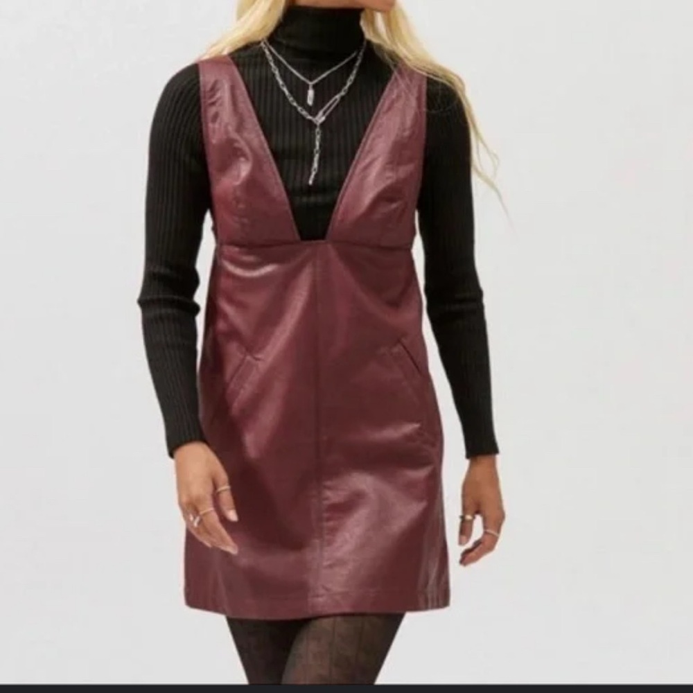 Urban Outfitters Maroon Limelight Faux Leather Mini Dress